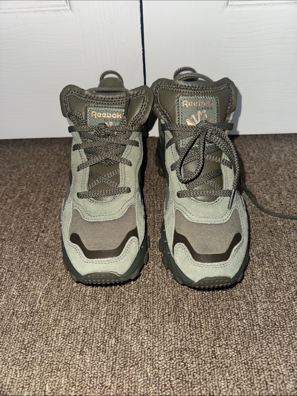 Reebok x Cardi B Olive Green Suede & Mesh Sneakers